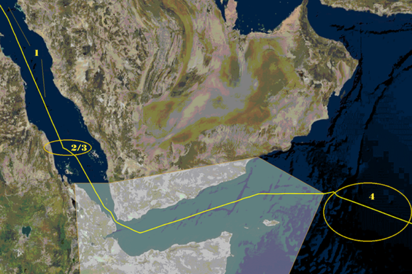 Gulf of Aden map: PMSC reporting steps areas