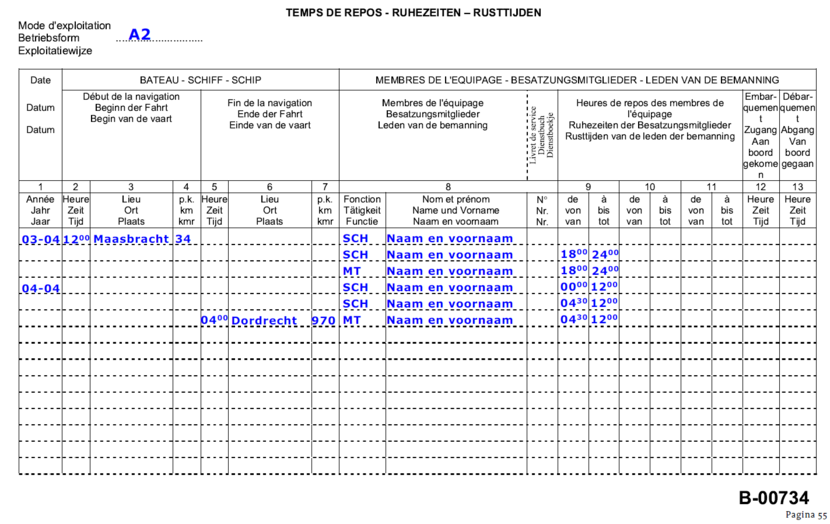 Vaartijdenboek 1B - wijziging van exploitatiewijze