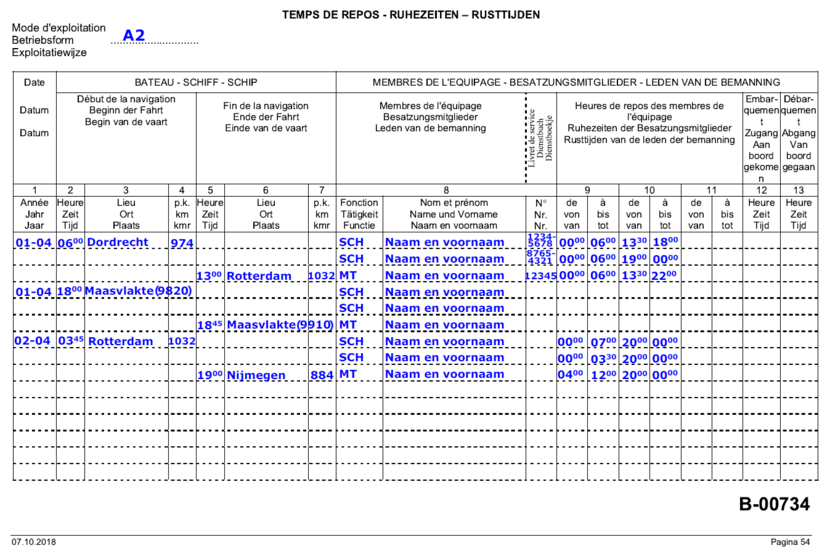 Vaartijdenboek - Voorbeeld 3 Laden en of lossen