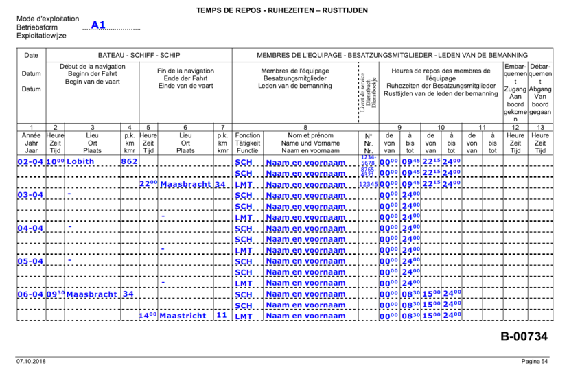 Vaartijdenboek - Voorbeeld 3 weekend, vrij of tijdelijk geen nieuwe reis